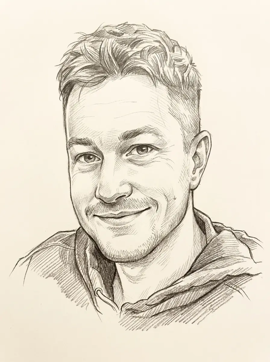 Sketch portrait of Justin Blakey